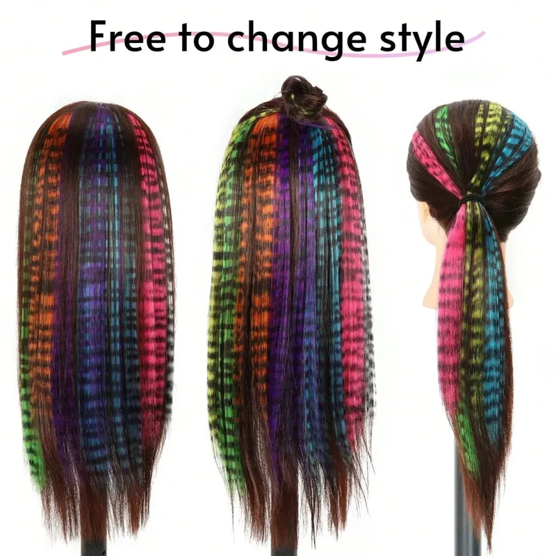 1pc/2pcs/3pcs/4pcs/6pcs/8pcs18" Long Straight Zebra Print Συνθετικό φτερό κλιπ σε Extension μαλλιών Ideal Halloween Christmas — image 6
