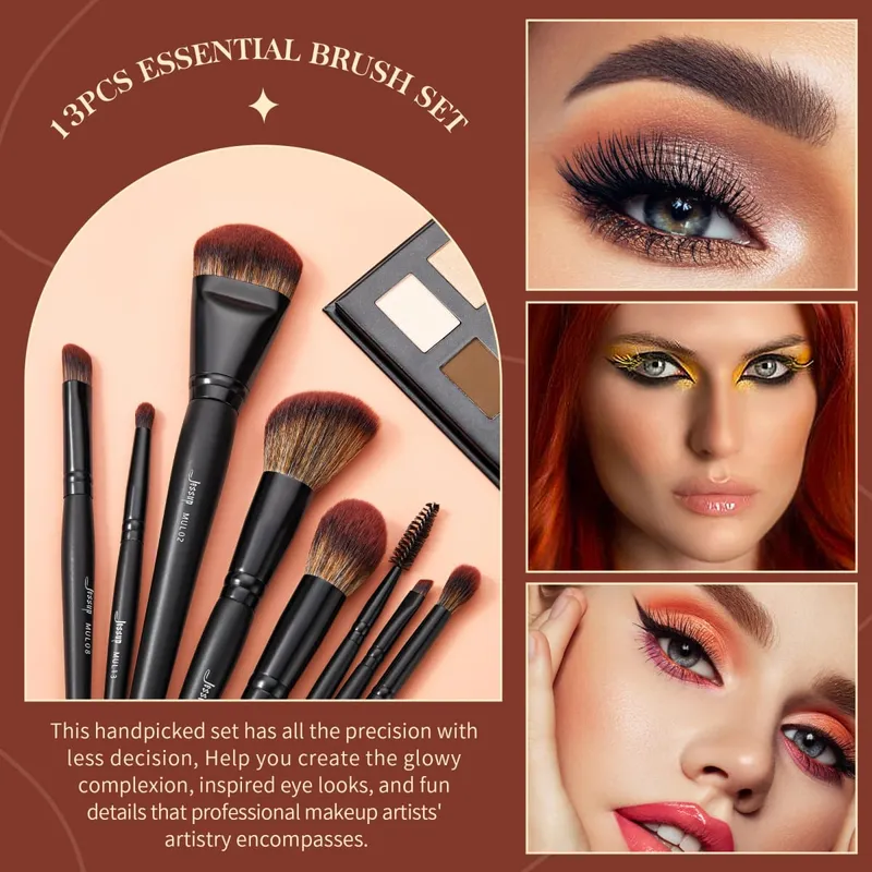 סט מברשות איפור של Jessup 13 יחידות Premium Synthetic Big Powder Foundation Highlighter קונסילר קונטור Precision Eyeliner T300 — image 2