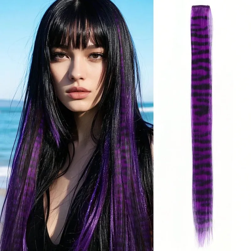 1pc/2pcs/3pcs/4pcs/6pcs/8pcs18" Long Straight Zebra Print Συνθετικό φτερό κλιπ σε Extension μαλλιών Ideal Halloween Christmas — image 10