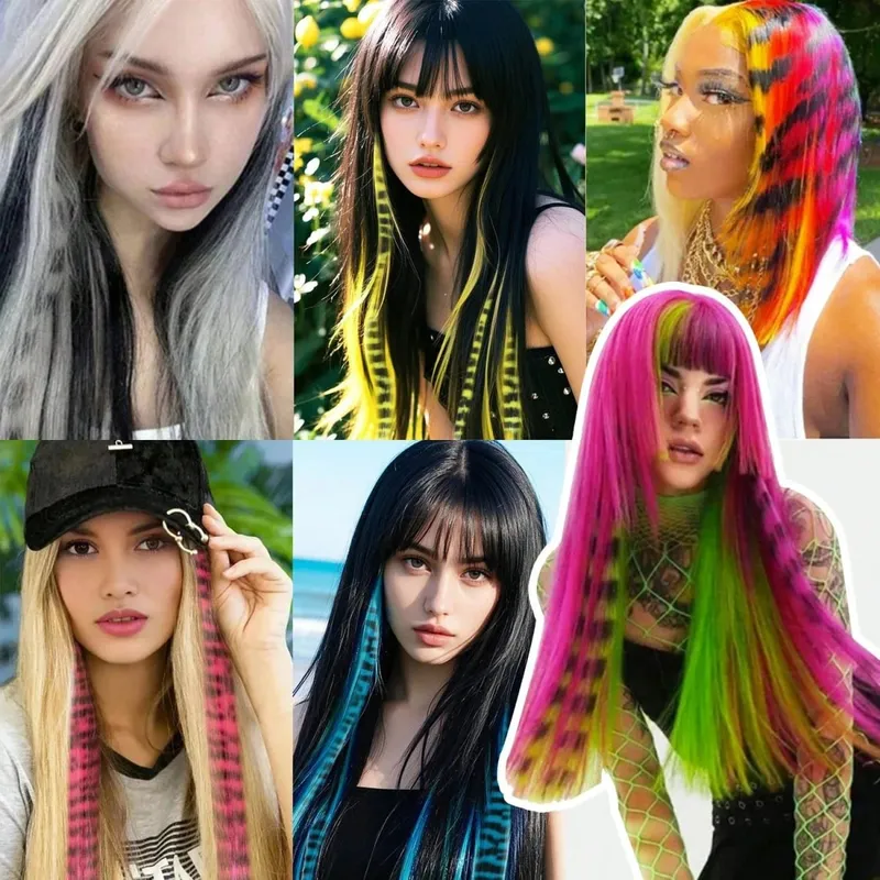 1pc/2pcs/3pcs/4pcs/6pcs/8pcs18" Long Straight Zebra Print Συνθετικό φτερό κλιπ σε Extension μαλλιών Ideal Halloween Christmas — image 7