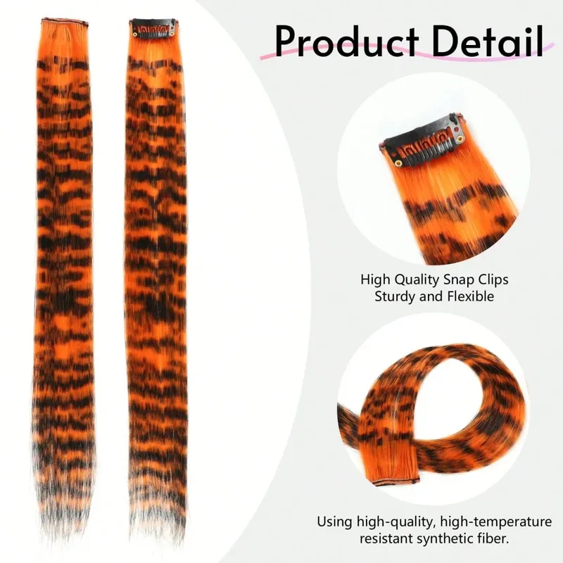 1pc/2pcs/3pcs/4pcs/6pcs/8pcs18" Long Straight Zebra Print Συνθετικό φτερό κλιπ σε Extension μαλλιών Ideal Halloween Christmas — image 3