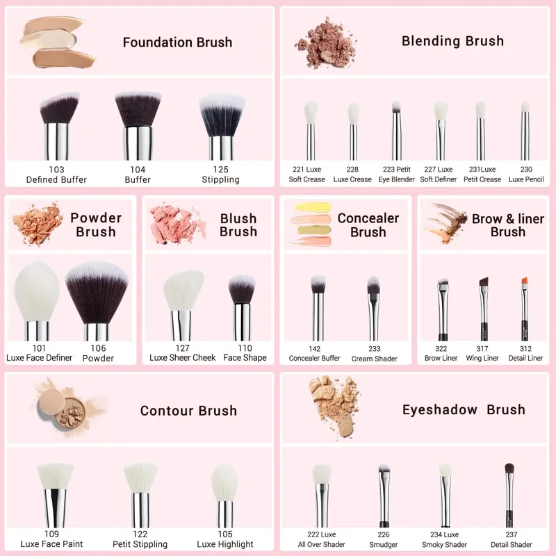 Jessup Πινέλα Μακιγιάζ Σετ Foundation Powder Professional Make Up Brush Contour Blender Eyeshadow Blush 25τμχ Goat Synthetic T175 — image 3