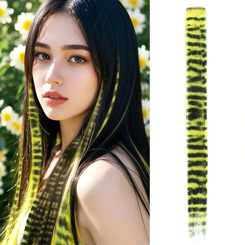 1pc/2pcs/3pcs/4pcs/6pcs/8pcs18" Long Straight Zebra Print Συνθετικό φτερό κλιπ σε Extension μαλλιών Ideal Halloween Christmas — image 9