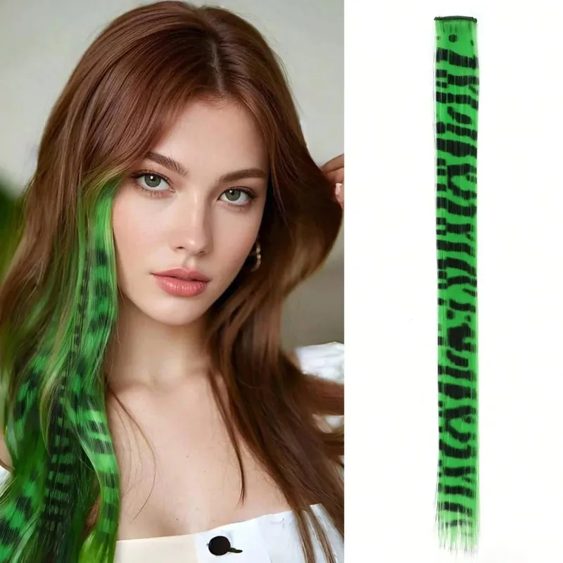 1pc/2pcs/3pcs/4pcs/6pcs/8pcs18" Long Straight Zebra Print Συνθετικό φτερό κλιπ σε Extension μαλλιών Ideal Halloween Christmas — image 14