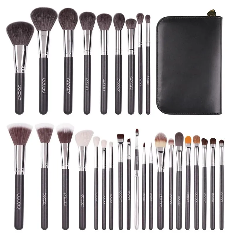 Docolor Professional Πινέλα Μακιγιάζ Σετ 29 τμχ Φυσικά μαλλιά Foundation Powder Contour Eyeshadow Concealer με δέρμα PU DA2901