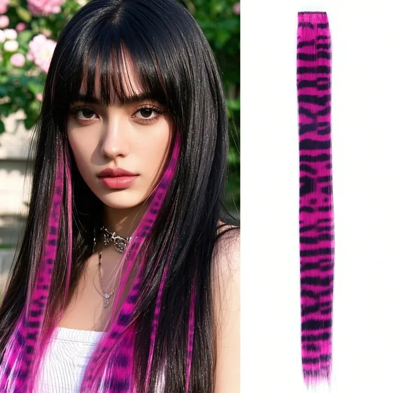 1pc/2pcs/3pcs/4pcs/6pcs/8pcs18" Long Straight Zebra Print Συνθετικό φτερό κλιπ σε Extension μαλλιών Ideal Halloween Christmas — image 11
