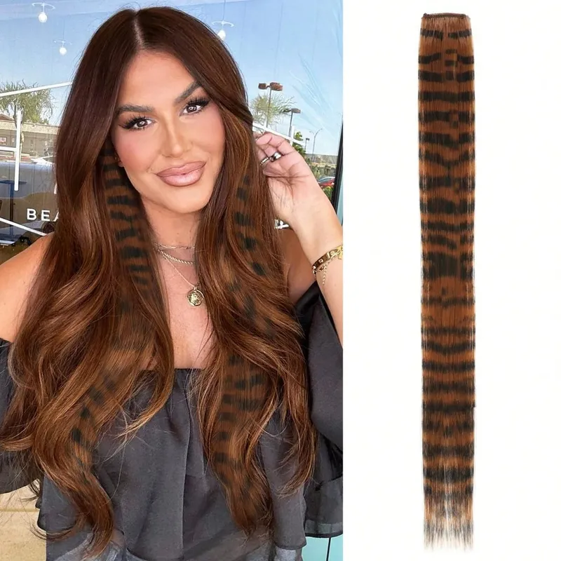 1pc/2pcs/3pcs/4pcs/6pcs/8pcs18" Long Straight Zebra Print Συνθετικό φτερό κλιπ σε Extension μαλλιών Ideal Halloween Christmas — image 8