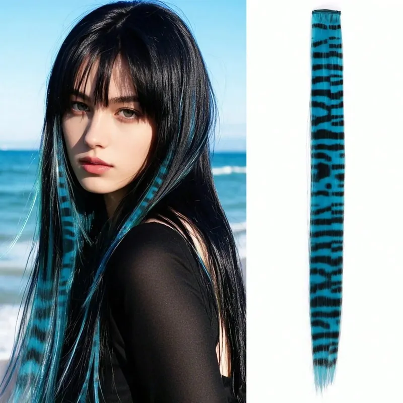 1pc/2pcs/3pcs/4pcs/6pcs/8pcs18" Long Straight Zebra Print Συνθετικό φτερό κλιπ σε Extension μαλλιών Ideal Halloween Christmas — image 16
