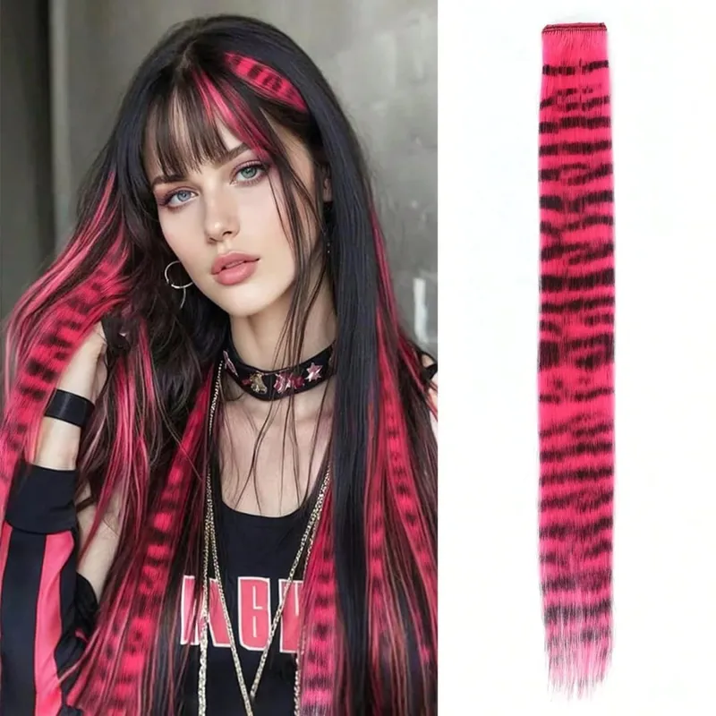 1pc/2pcs/3pcs/4pcs/6pcs/8pcs18" Long Straight Zebra Print Συνθετικό φτερό κλιπ σε Extension μαλλιών Ideal Halloween Christmas — image 15