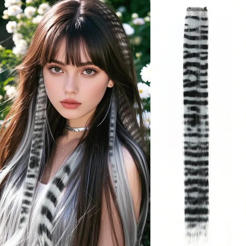 1pc/2pcs/3pcs/4pcs/6pcs/8pcs18" Long Straight Zebra Print Συνθετικό φτερό κλιπ σε Extension μαλλιών Ideal Halloween Christmas — image 13