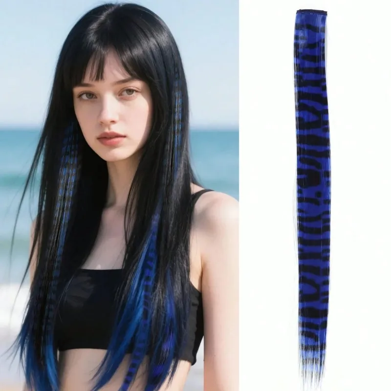 1pc/2pcs/3pcs/4pcs/6pcs/8pcs18" Long Straight Zebra Print Συνθετικό φτερό κλιπ σε Extension μαλλιών Ideal Halloween Christmas — image 17