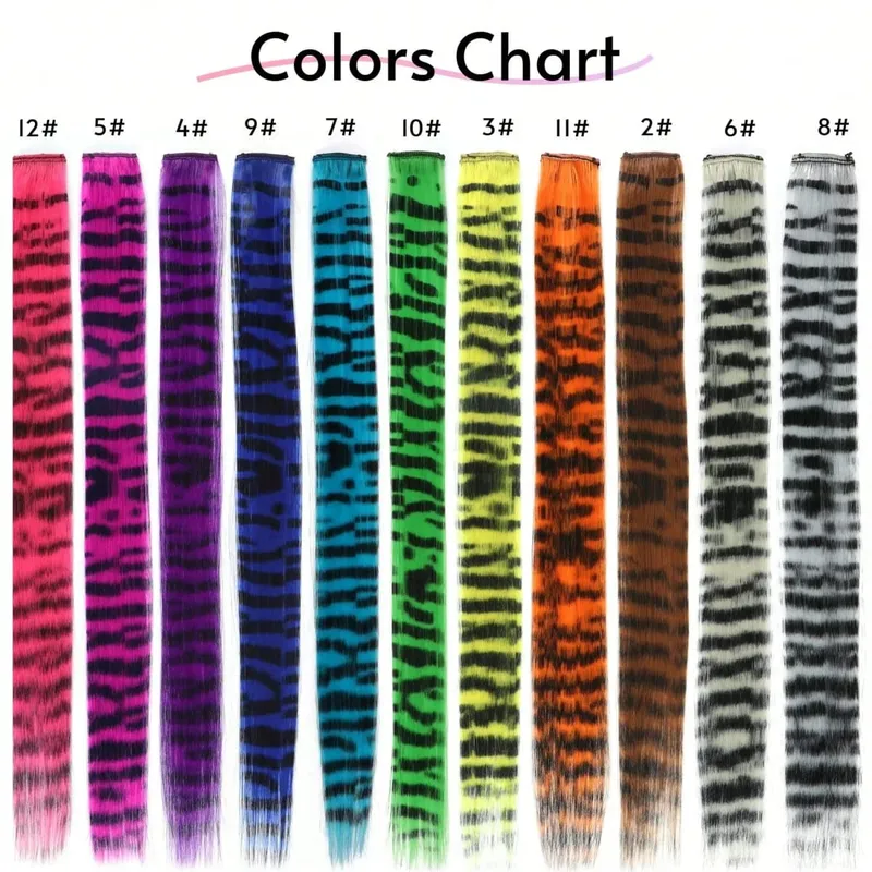 1pc/2pcs/3pcs/4pcs/6pcs/8pcs18" Long Straight Zebra Print Συνθετικό φτερό κλιπ σε Extension μαλλιών Ideal Halloween Christmas — image 4
