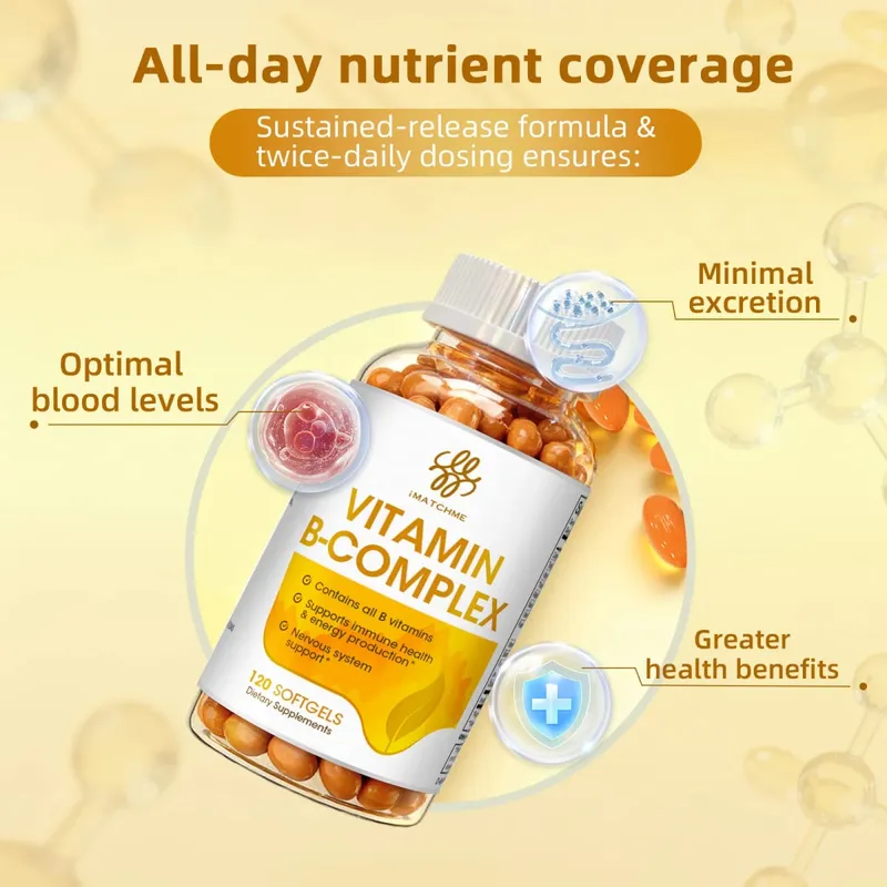 iMATCHME Compound Vitamin B Capsule with Vitamin B2,B6 ,B12 Inositol & Biotin Relieve Stress & Immune System Support Heart Health Brain Function,Mood — image 4