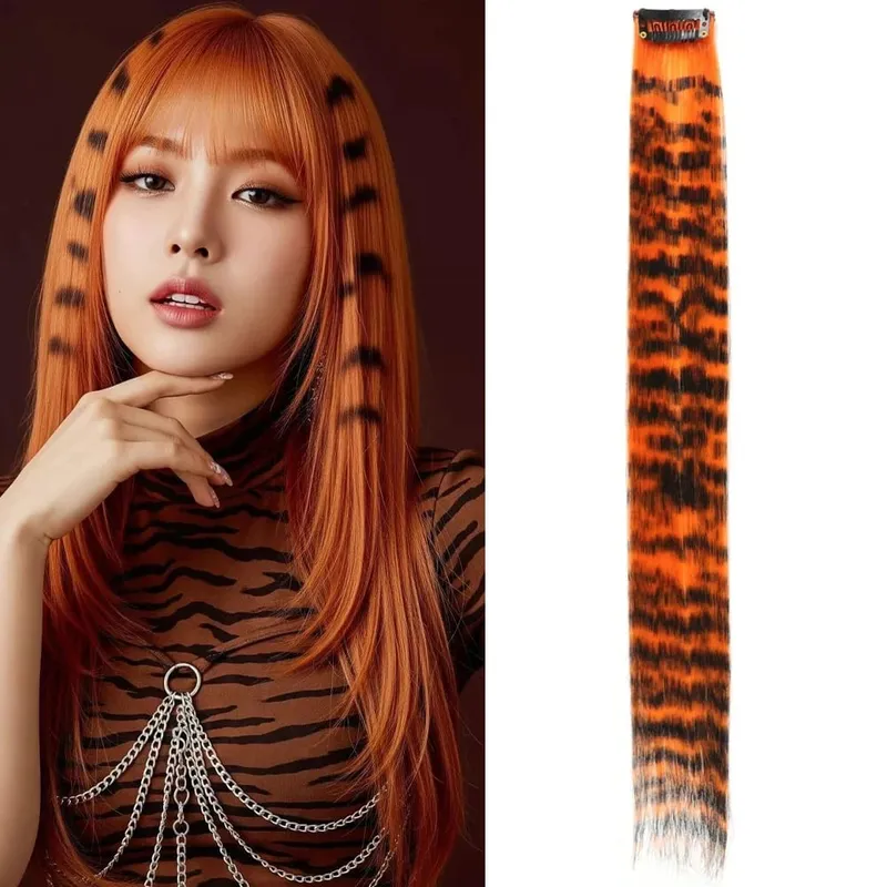 1pc/2pcs/3pcs/4pcs/6pcs/8pcs18" Long Straight Zebra Print Συνθετικό φτερό κλιπ σε Extension μαλλιών Ideal Halloween Christmas — image 18