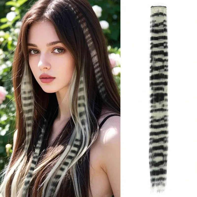 1pc/2pcs/3pcs/4pcs/6pcs/8pcs18" Long Straight Zebra Print Συνθετικό φτερό κλιπ σε Extension μαλλιών Ideal Halloween Christmas — image 12