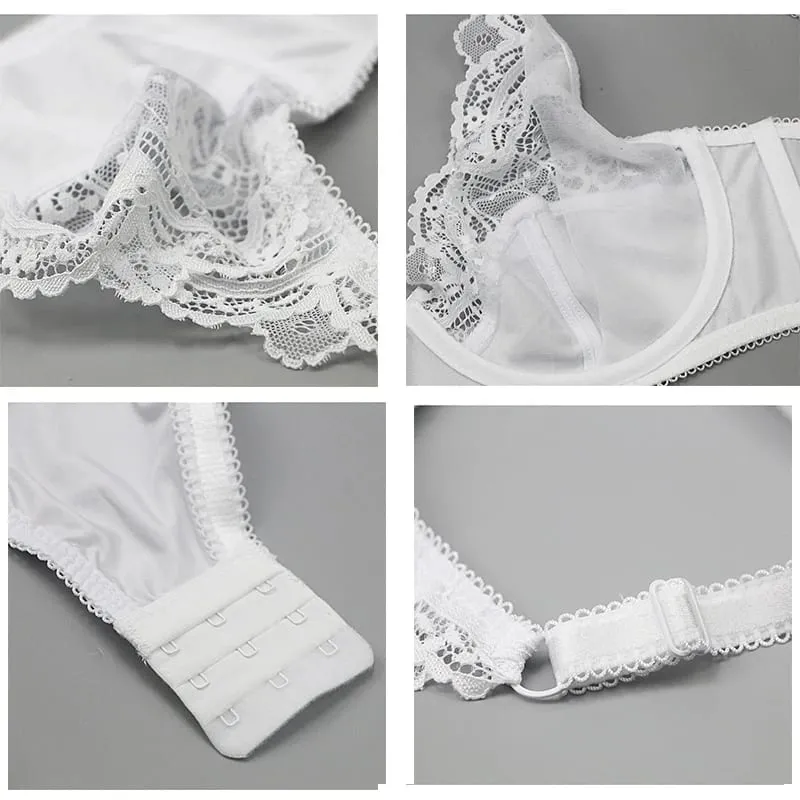 Sexy Lace Plus Size Γυναικεία Εσώρουχα Διαφανή Λεπτά Χοντρά Σετ σουτιέν BCDE Cup Αναπνεύσιμα γυναικεία εσώρουχα Σλιπ