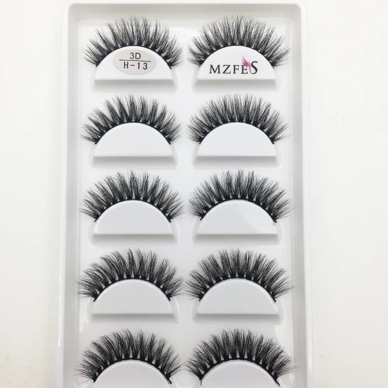5 Pairs 3D Natural Mink Βλεφαρίδες Χοντρές βλεφαρίδες ψεύτικων ματιών Βλεφαρίδες Μαλακές ψεύτικες βλεφαρίδες Wispy Μακιγιάζ Cilios H13