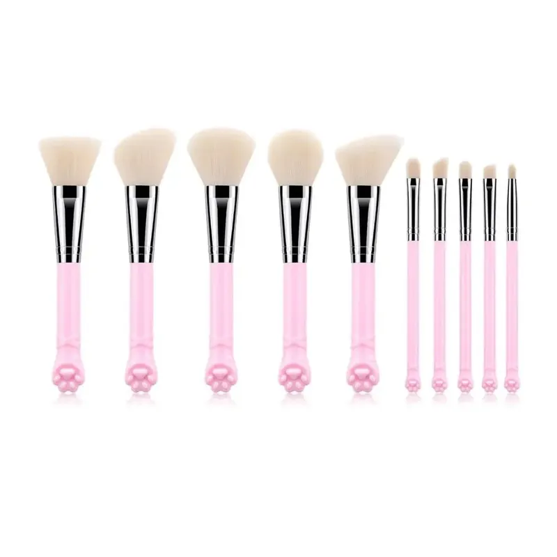 10 τμχ Σετ πινέλα μακιγιάζ Cute Cat Claw Shape Brushes Foundation Kabuki Powder Contour Eyeshadow Blush Make Up Brushes Cosmetic Tool Tool Kit