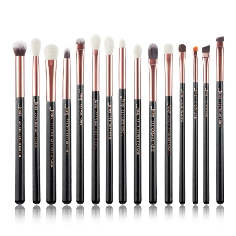 Conjunto de pincéis de maquiagem Jessup 15 peças pincel de maquiagem profissional delineador shader natural-sintético rosa-carmin/prata