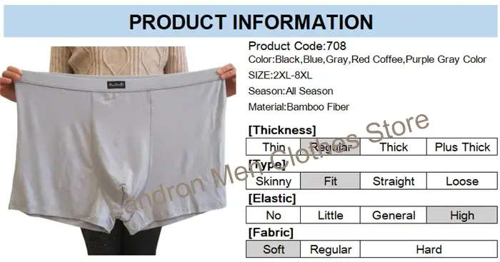 Boxer doux en Fiber de bambou pour homme, sous-vêtement surdimensionné, grande taille 8XL, 7XL et 6XL, sous-vêtements respirants, culotte solide, 140KG — image 7