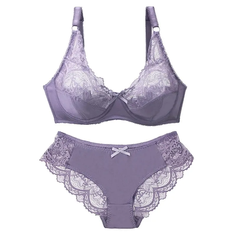2021 New Sexy Ultra-Thin Thick Push Up Lace BCDE Cup Bra Sets For Women Underwear Plus Size Female Lingerie