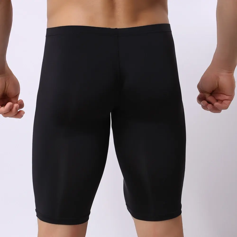 Ropa interior ultrafina para hombre, Bóxer transparente para esculpir, media longitud, sólido, bolsa convexa en U, ropa interior larga para hombre
