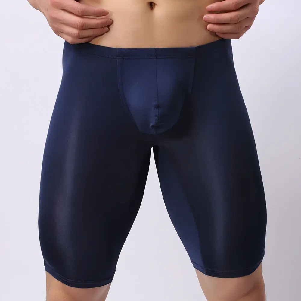 Ropa interior ultrafina para hombre, Bóxer transparente para esculpir, media longitud, sólido, bolsa convexa en U, ropa interior larga para hombre
