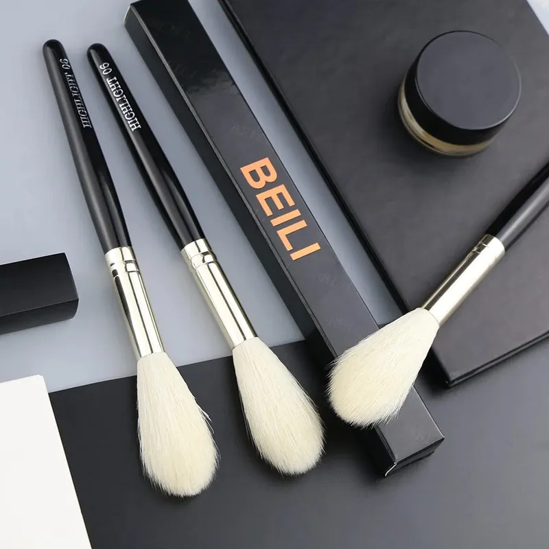 1 τεμ. 100% 100% κατσικίσιο highlighter Μαύρα πινέλα μακιγιάζ Επαγγελματικά φυσικά πινέλα για μακιγιάζ με σκιές ματιών ρουζ φρυδιών