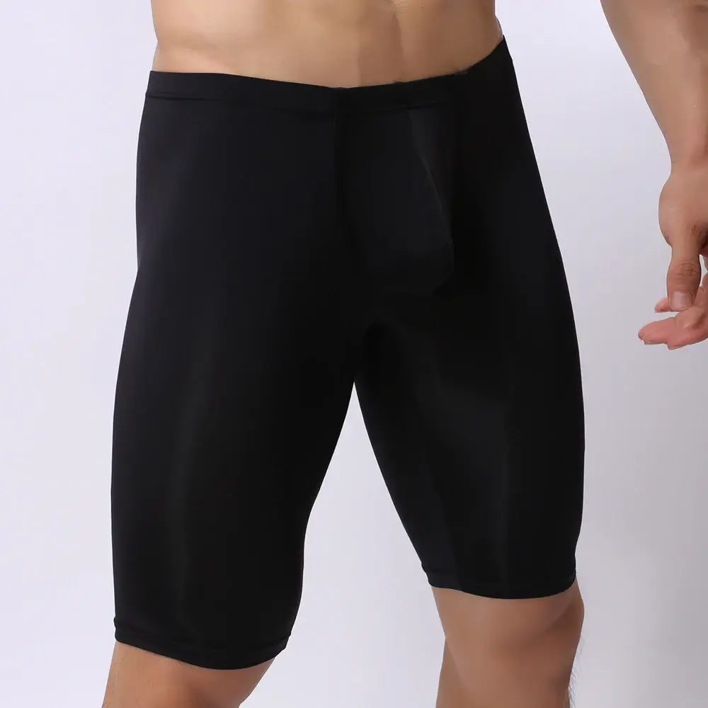 Ropa interior ultrafina para hombre, Bóxer transparente para esculpir, media longitud, sólido, bolsa convexa en U, ropa interior larga para hombre