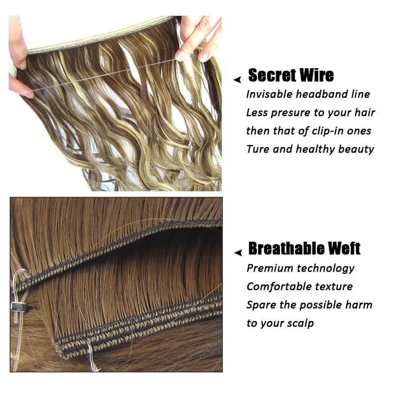 Jeedou Wavy Hair Extension Elasticity Invisible Wire Fish Line One Piece No Clips Synthetic Hairpieces Ombre Color For Ladies