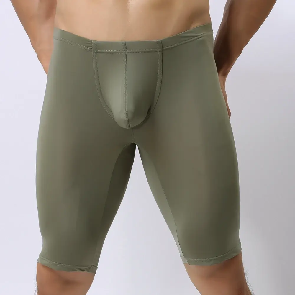 Ropa interior ultrafina para hombre, Bóxer transparente para esculpir, media longitud, sólido, bolsa convexa en U, ropa interior larga para hombre