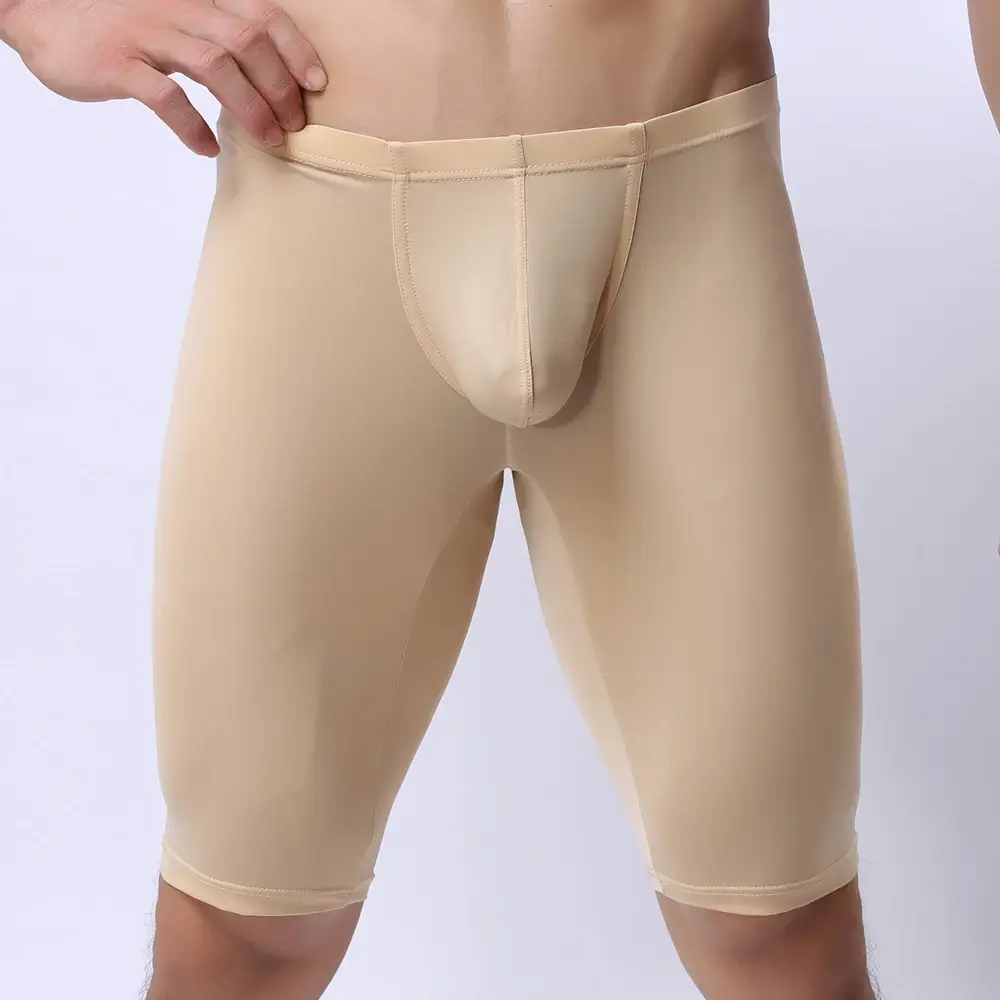 Ropa interior ultrafina para hombre, Bóxer transparente para esculpir, media longitud, sólido, bolsa convexa en U, ropa interior larga para hombre