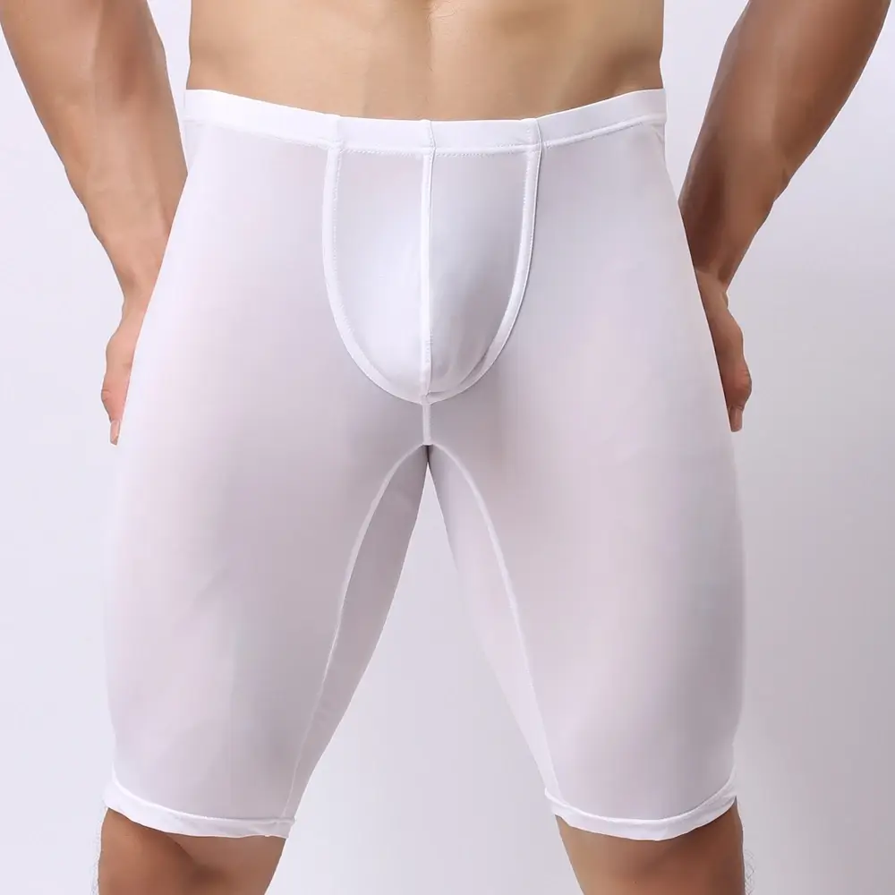 Ropa interior ultrafina para hombre, Bóxer transparente para esculpir, media longitud, sólido, bolsa convexa en U, ropa interior larga para hombre