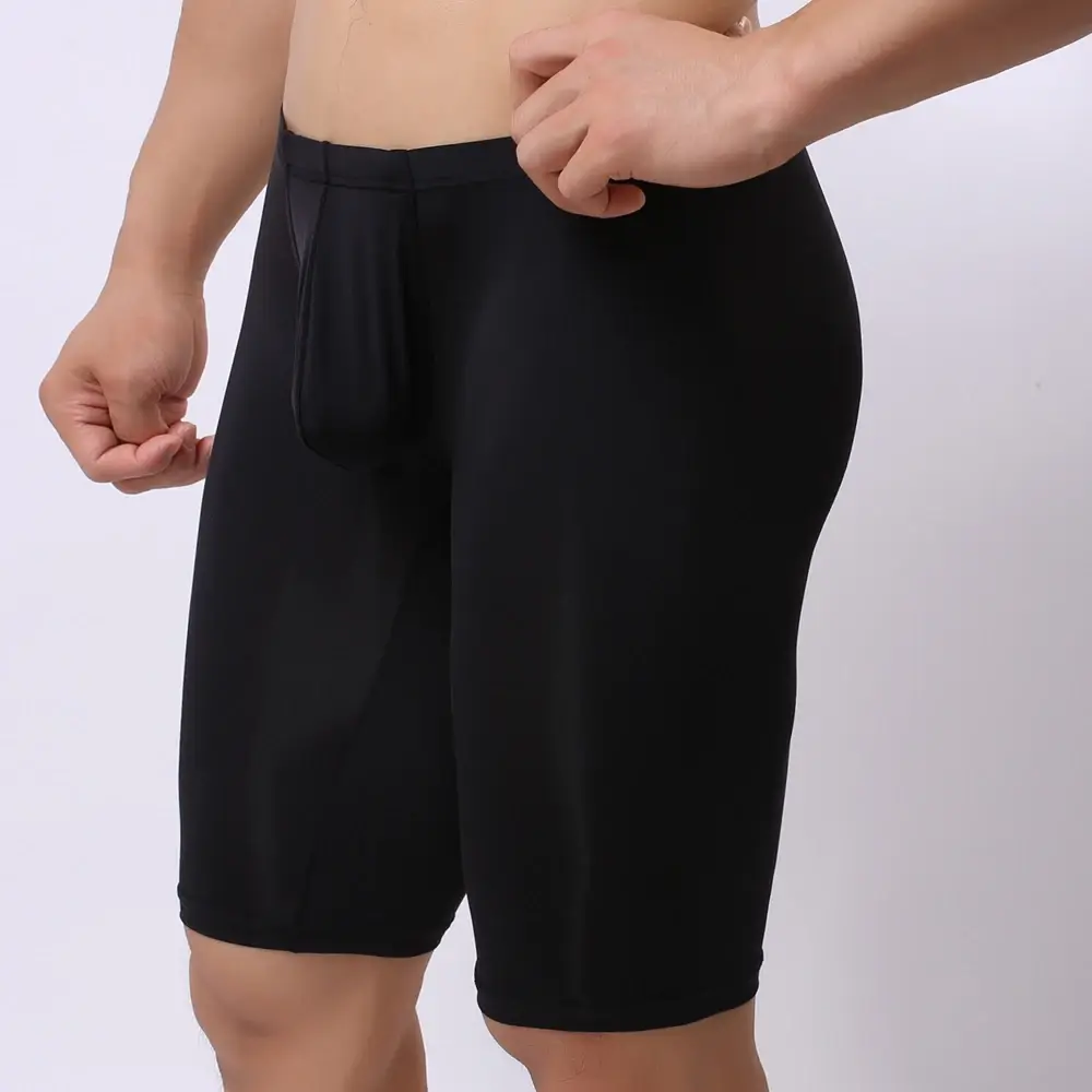 Ropa interior ultrafina para hombre, Bóxer transparente para esculpir, media longitud, sólido, bolsa convexa en U, ropa interior larga para hombre