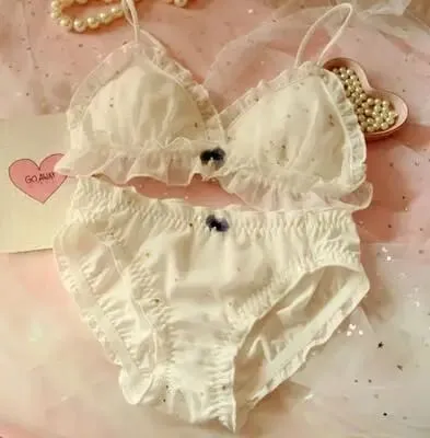 Star Girl לב LOLITA סט חזיית חזיית חזה קטן חליפת תחתונים סקסית מקסימה תחרה פלדה טבעת רכה ילדה חזיית סטודנט