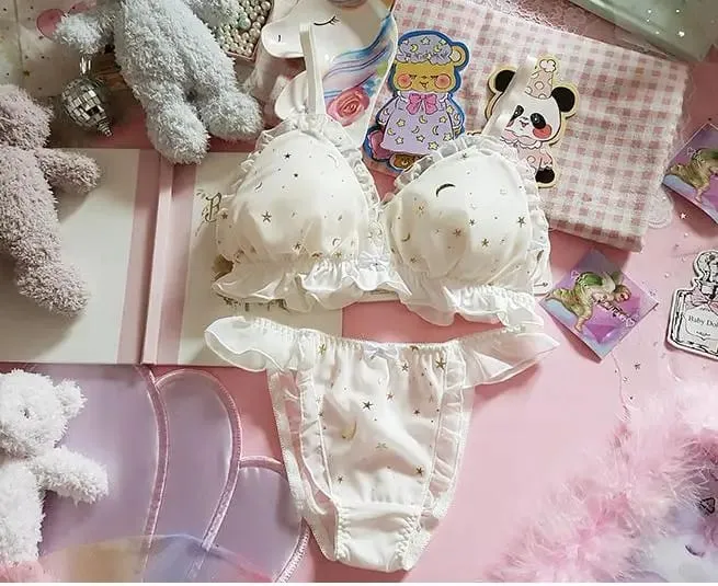כוכב ילדה לב יפני חליפת תחתוני חזה קטן סקסי מקסים תחרה הזהבה מתכת רכה ילדה סטודנט חזיית — image 9