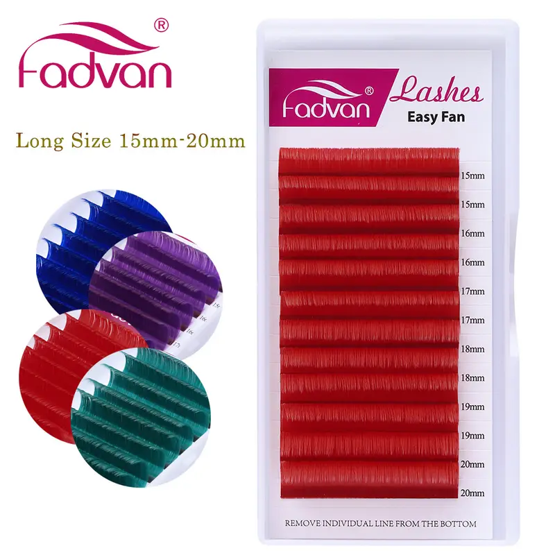 Fadvan Long 15-20mm Easy Fanning sminkszempillák vegyes 8-14mm színes műszempillák hosszabbítók zöld/lila/piros/kék színű szempillák — image 2