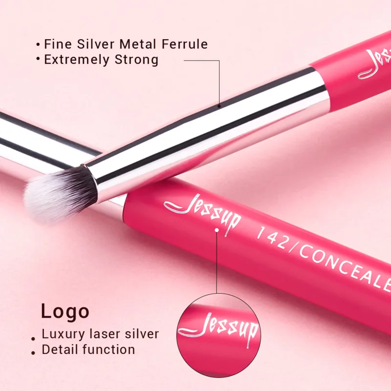 Conjunto de pincéis de maquiagem Jessup 15 peças pincel de maquiagem profissional delineador shader natural-sintético rosa-carmin/prata