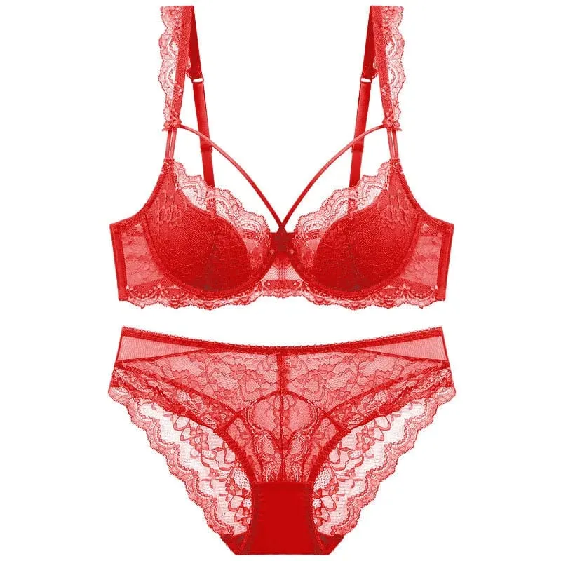 Σετ εσώρουχα με λεπτή επένδυση Plus Size Δαντελένιο σουτιέν και εσώρουχα με επίδεσμο Γυναικεία εσώρουχα Push Up A B C D E Cup 95C 95D — image 4