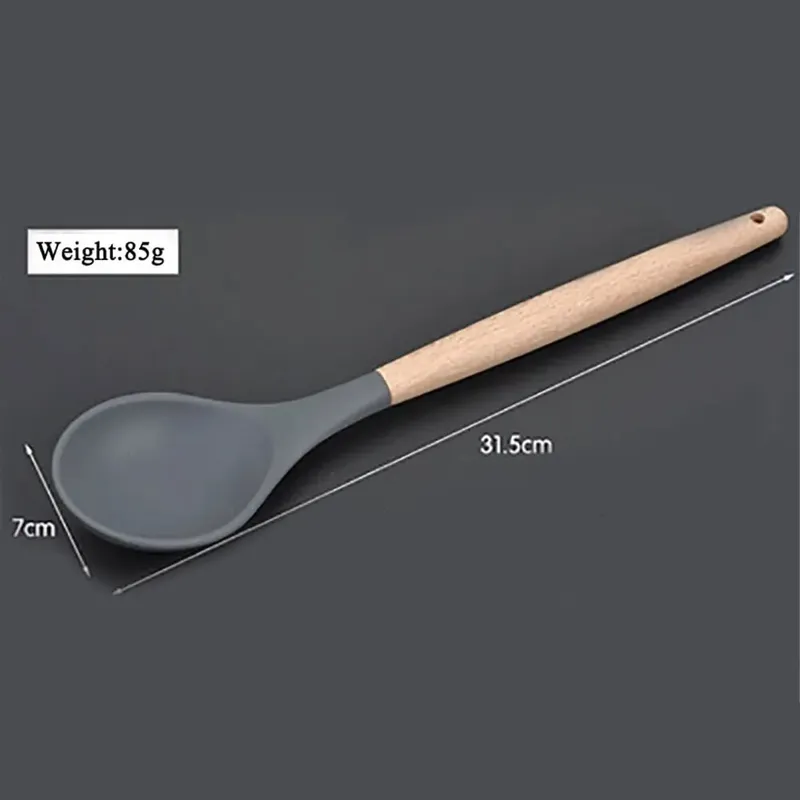 Silicone World Cooking Kitchenware Tool Silicone Utensils With Wooden Multifunction Handle Non-Stick Spatula Spoon Brush