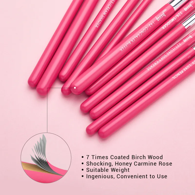 Conjunto de pincéis de maquiagem Jessup 15 peças pincel de maquiagem profissional delineador shader natural-sintético rosa-carmin/prata