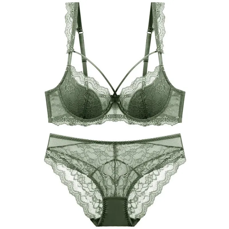 Σετ εσώρουχα με λεπτή επένδυση Plus Size Δαντελένιο σουτιέν και εσώρουχα με επίδεσμο Γυναικεία εσώρουχα Push Up A B C D E Cup 95C 95D — image 2