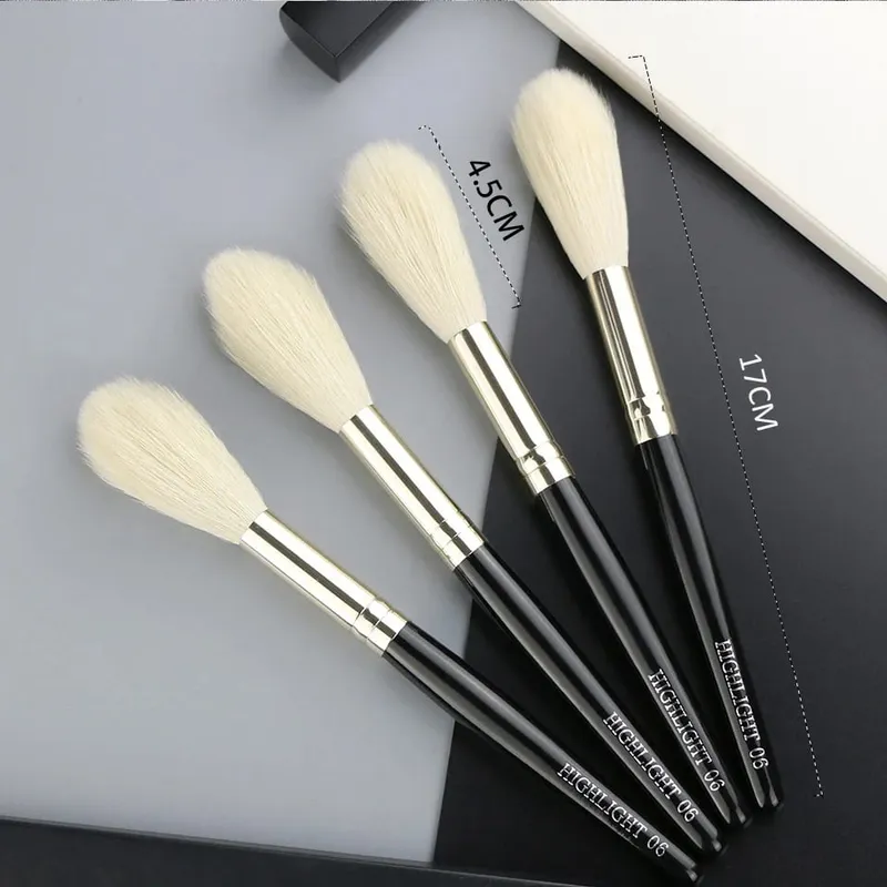 1 τεμ. 100% 100% κατσικίσιο highlighter Μαύρα πινέλα μακιγιάζ Επαγγελματικά φυσικά πινέλα για μακιγιάζ με σκιές ματιών ρουζ φρυδιών