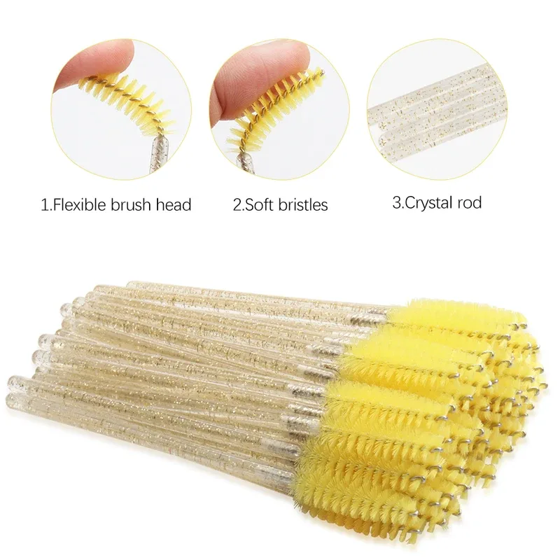 Pincéis descartáveis ​​para cílios, 50 peças, escova de sobrancelha de nylon, varinhas de rímel de cristal, aplicador de cílios, pente cosmético, ferramentas de maquiagem feminina