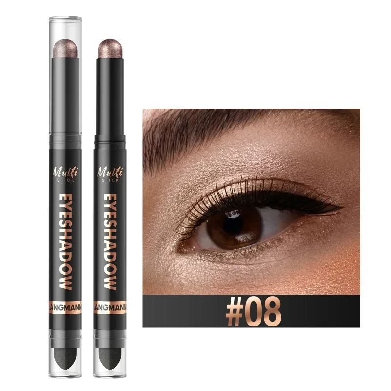 16 Χρώματα Double Head Eyeshadow Stick Pearlescent Shimmer Brown Υψηλή αδιάβροχη κρέμα ματιών μολύβι ματιών μακράς διαρκείας μακιγιάζ