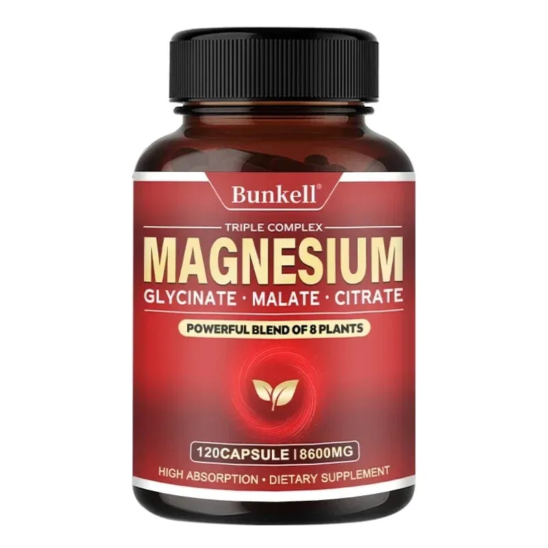 Magas felszívódású magnézium-glicinát malát-citrát 100% kelát, nem GMO vegetáriánus gluténmentes 8 600 mg 120 kapszula