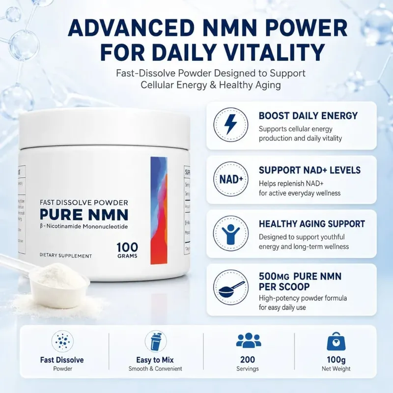 NMN Powder 100g 99 Purity Fast Dissolve β-Nicotinamide Mononucleotide NAD+ Cellular Energy Support 200 Servings Συμπλήρωμα — image 2