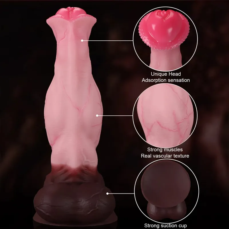 Τεράστιος μαλακός κόμπος σιλικόνης Horse Dildo Μεγάλα μακριά ρεαλιστικά παχιά βεντούζα βεντούζες για γυναίκες Άνδρες Μεγάλα ζώα πέους για ενήλικες