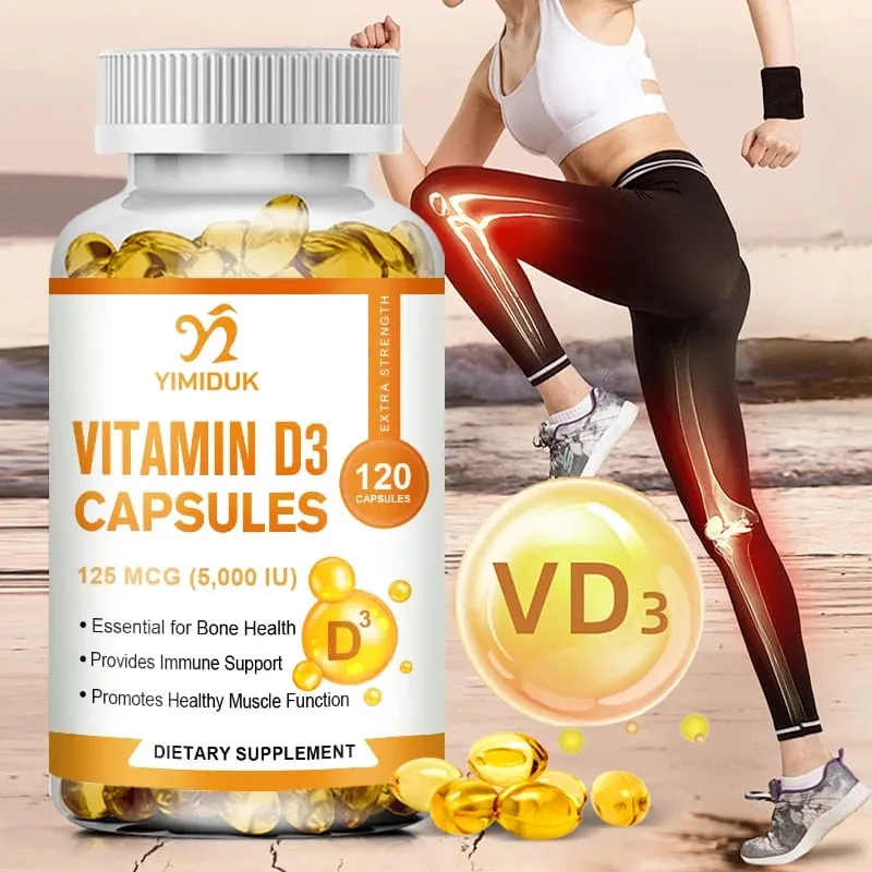Βιταμίνη D3 5000 IU 125 mcg Κάψουλες βιταμίνης D3 Η υγιής μυϊκή λειτουργία Βοηθά στην υποστήριξη της υγείας του ανοσοποιητικού Ισχυρά οστά και δόντια — image 2