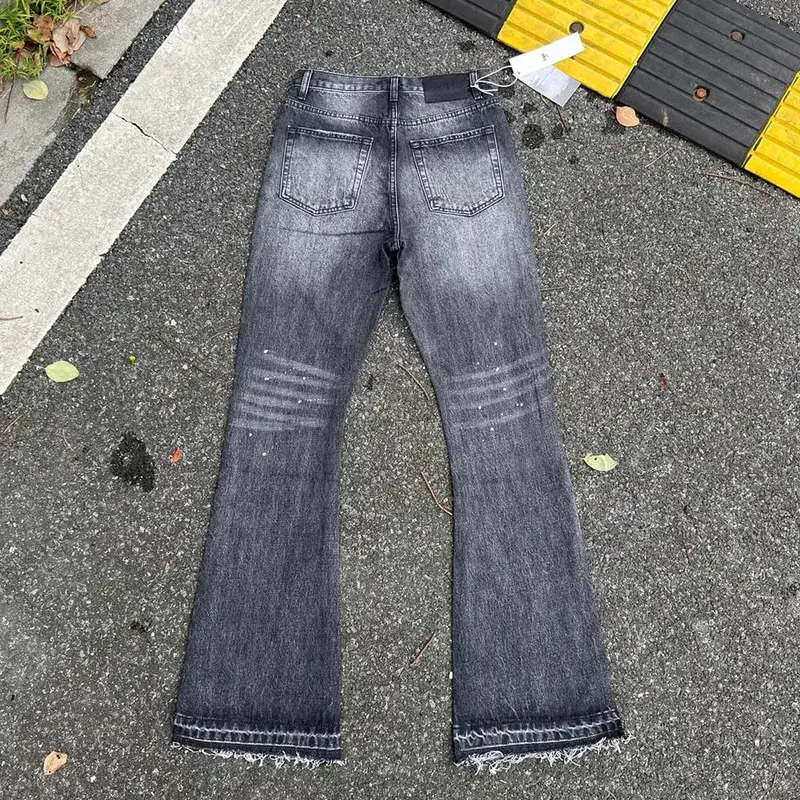 מים כבדים שטופים רטרו כחול דיו מתיז מיקרו התלקחות מכנסי ג'ינס גברים ונשים גזרת מגף מכנסיים בג'ינס ישרים — image 3